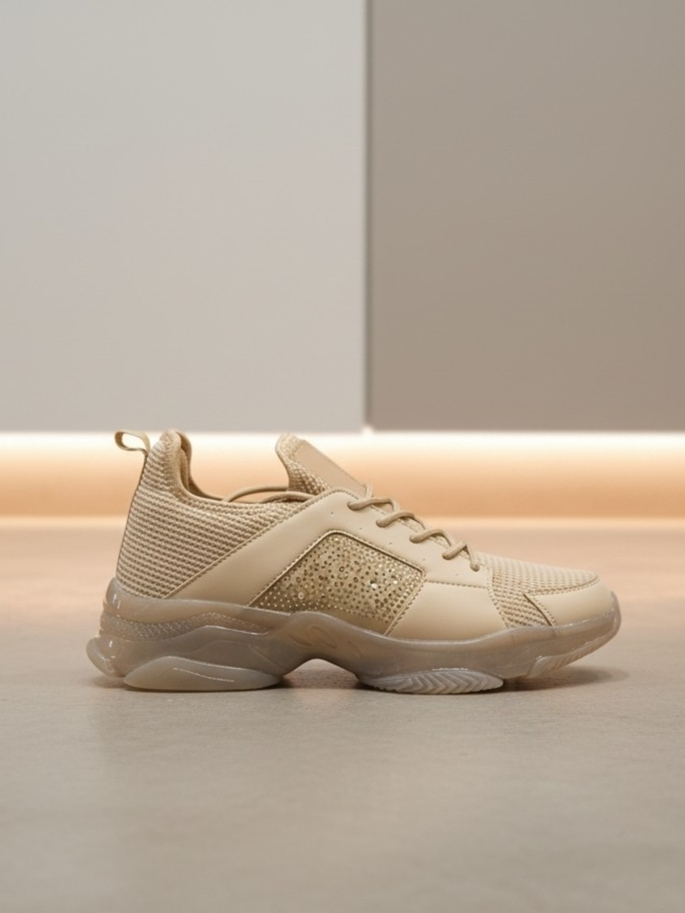 Khaki Women's Chunky Sneaker With Rhinestone Bling